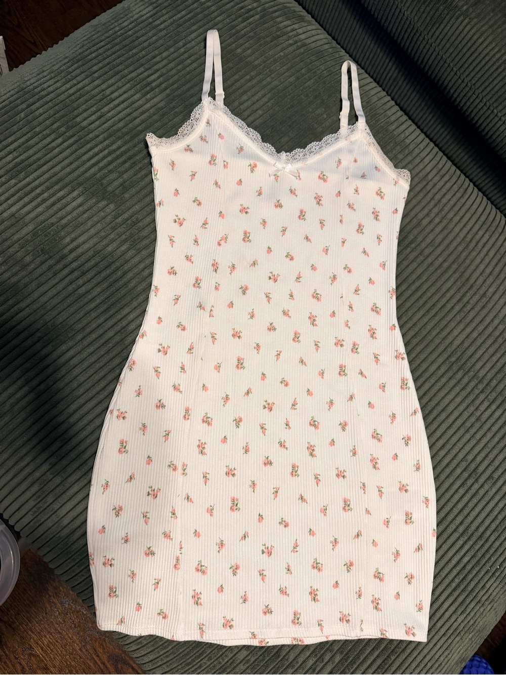 H&M Divided White Floral Lace-Trim Slip Dress Coquette Ribbed Mini Dress